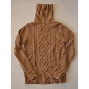 J Crew camel cable knit turtleneck sweater